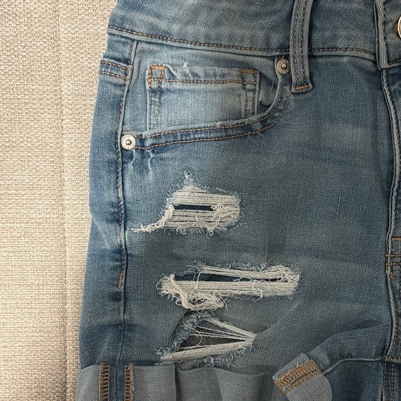 Aeropostale Women's Blue High Waisted Distressed Denim Shorts - Picture 6 of 9